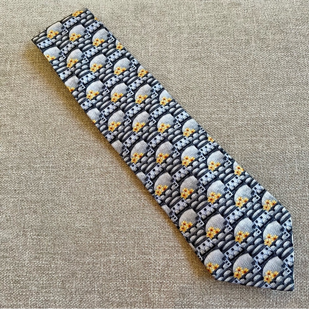 Ermenegildo Zegna Building Flowers Grey Blue Yellow Orange Silk Tie Professional